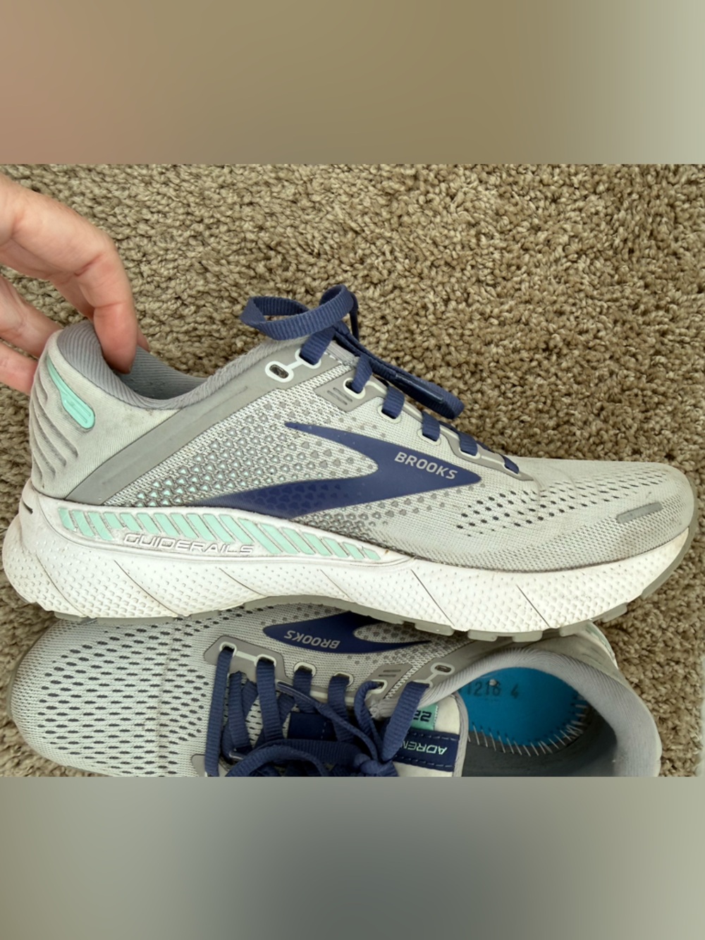 Brooks Women’s Adrenaline 22 Light Gray, Navy & Mint Running Sneakers